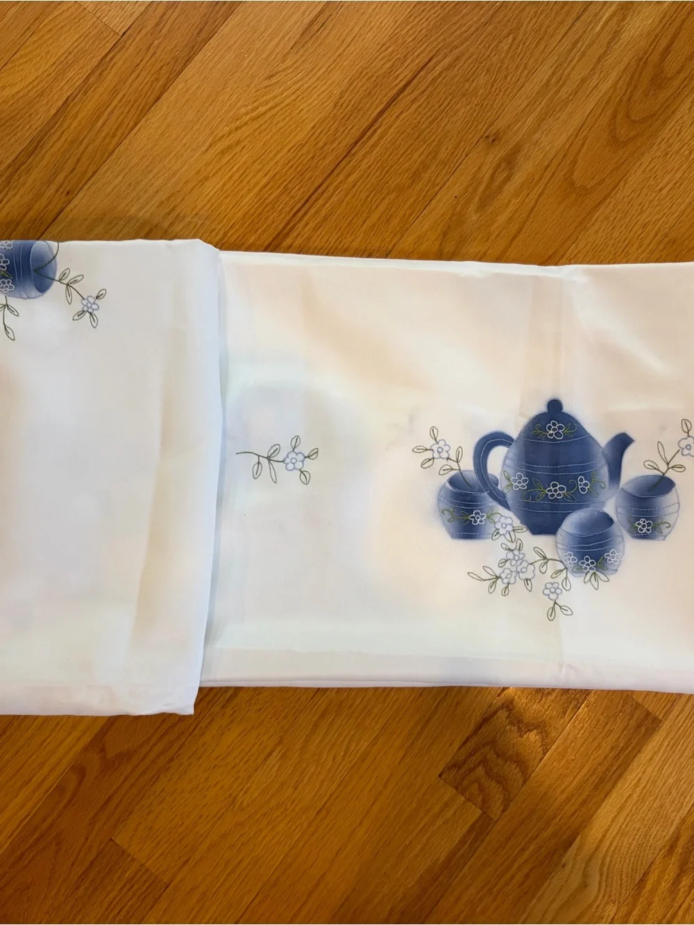 Classic Blue Floral Embroidered Tablecloth - approx. 51